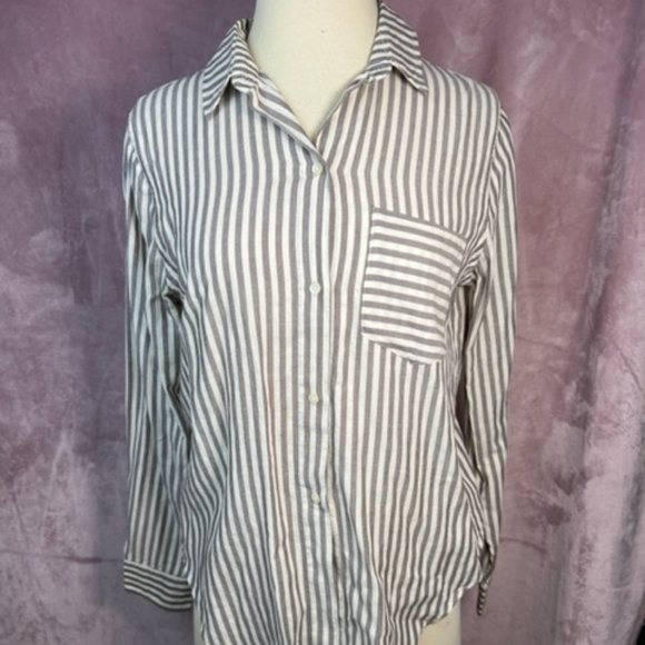 Madewell Tops - Womens Grey And Off White Stripped Button Down Madewell Size S